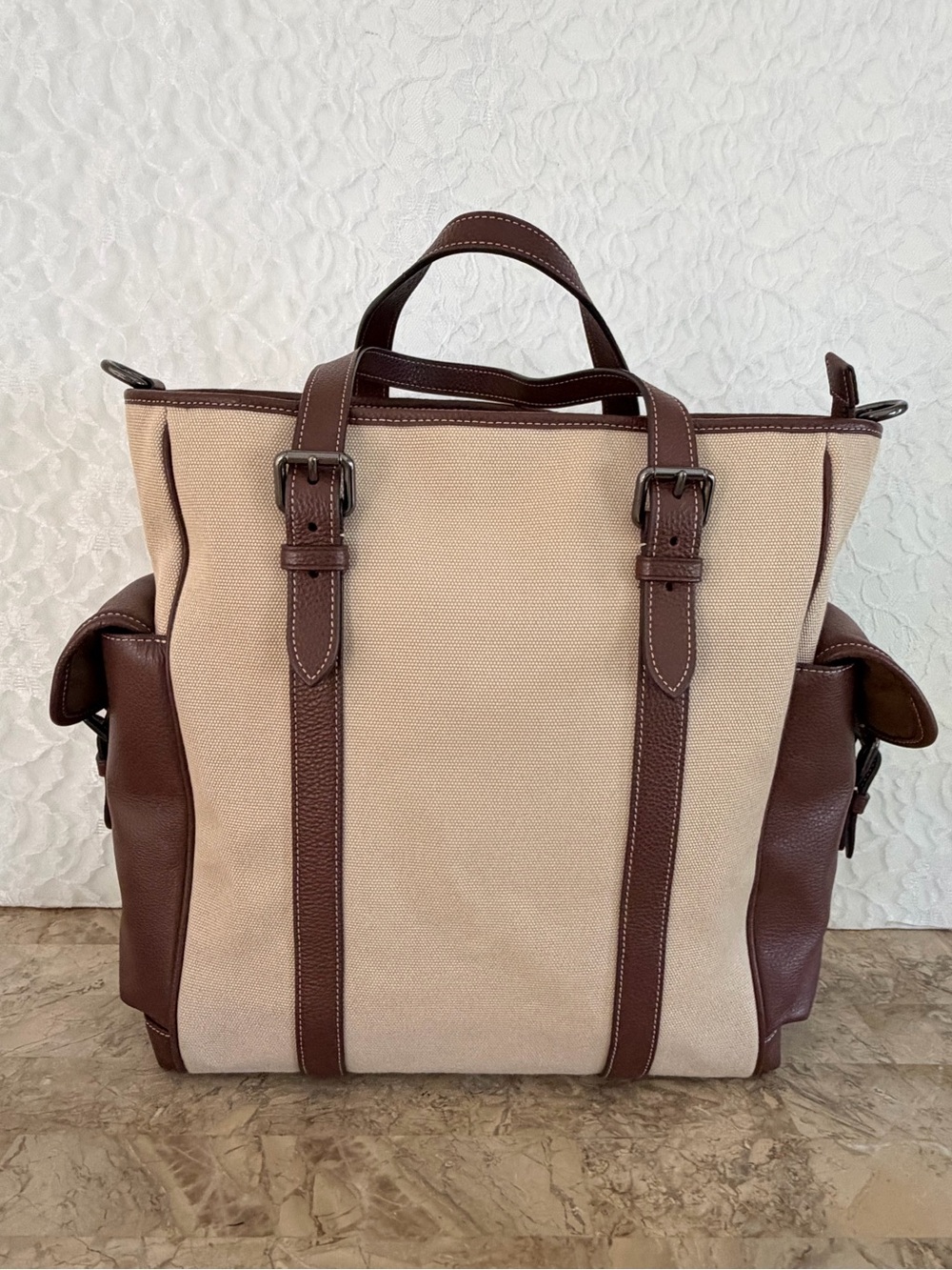 XL COACH spring CR323 Brown Beige tweed Leather Tote Bag unisex men’s bag - Picture 2 of 12
